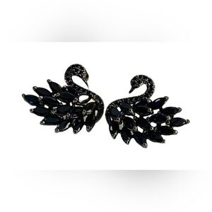 Black Swan Stunning Earrings 925 Sterling Silver With Sparkly Cubic Zirconia